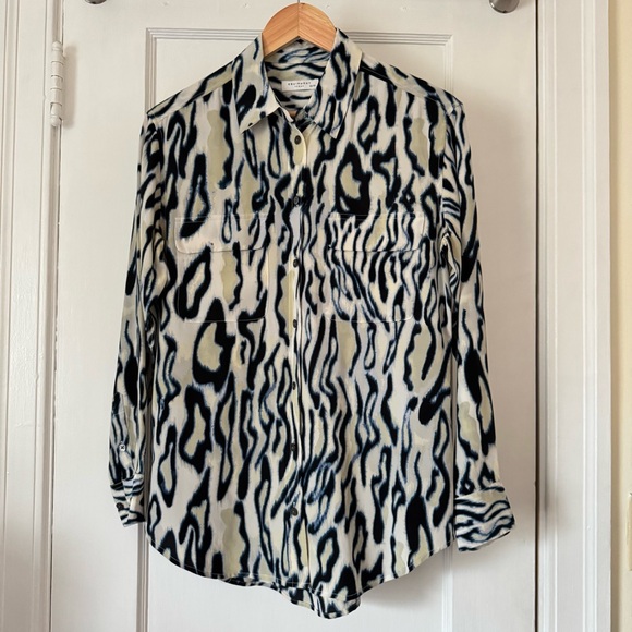 Equipment Silk Button Down Marshmallow Abstract Leopard Print Button-Up Shirt - Picture 9 of 9